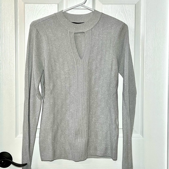 White House Black Market Sweaters - ⭐️ White House Black Market  Silver Glitter Key hole sweater size MEDIUM